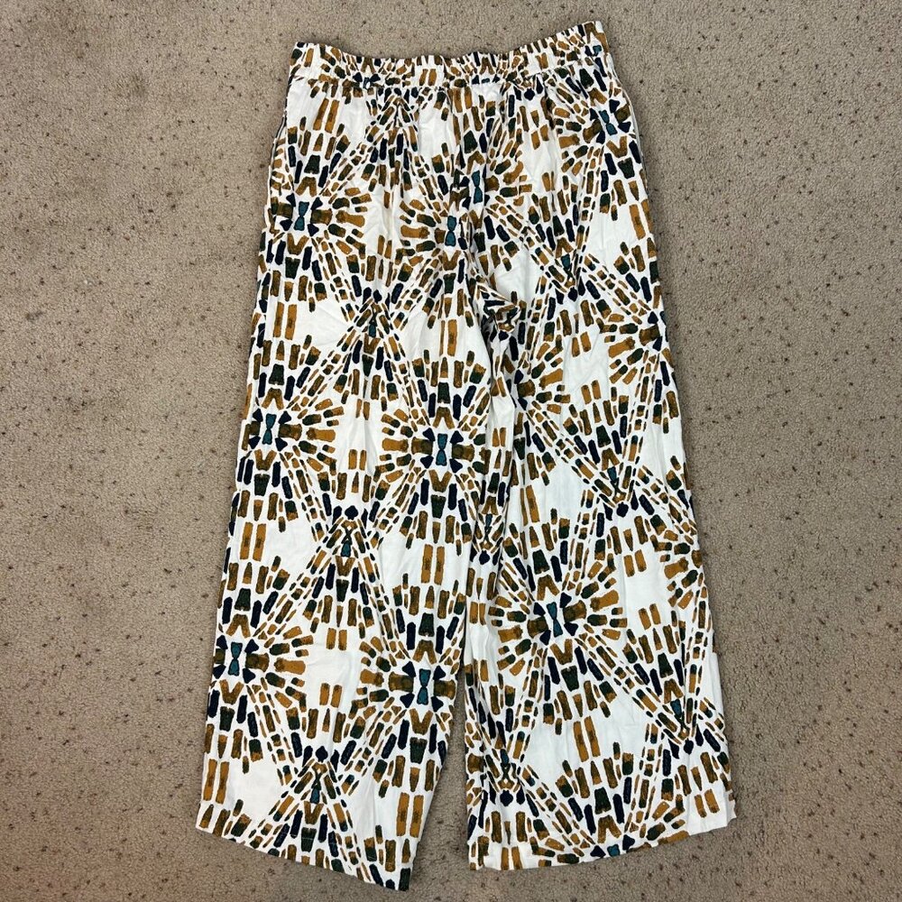 Free People Wide Leg Pants in Black, Brown, and White Boho Geometric Batik - Picture 3 of 4